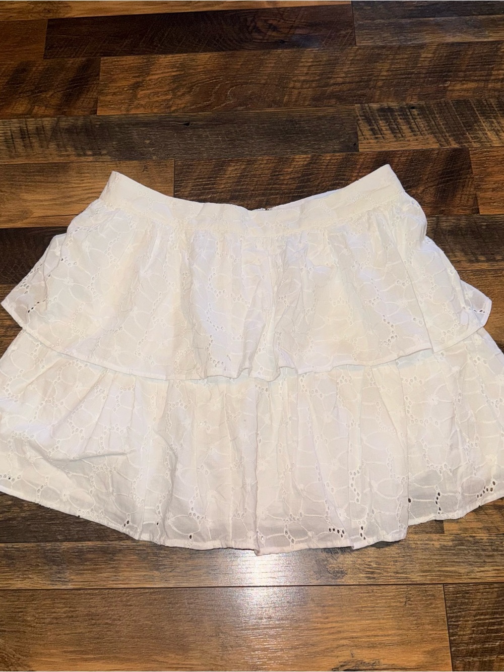 Altar'd State White Eyelet Tiered Mini Skirt